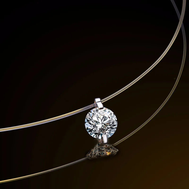 Floating Pendant Necklace — Invisible Chain, Sparkling CZ, Dainty, Minimalist, Hypoallergenic, Gift for Her