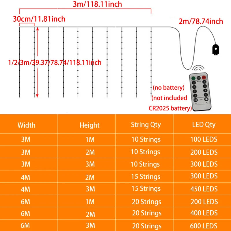 USB Curtain Fairy Lights — 8 Modes, Remote, Timer, Waterproof, Dimmable