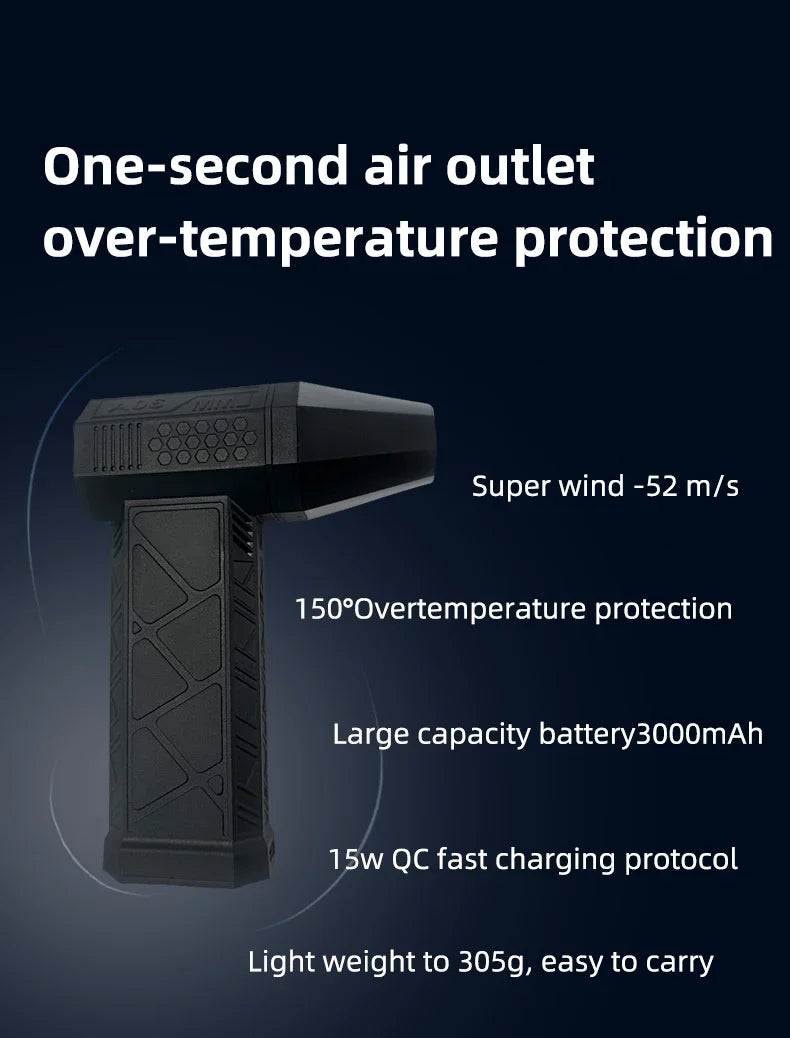 Handheld Electric Air Duster Brushless Motor 130000 RPM Violent Blower Mini Turbo Jet Fan Wind Speed 52m/s Car Keyboard Cleaning