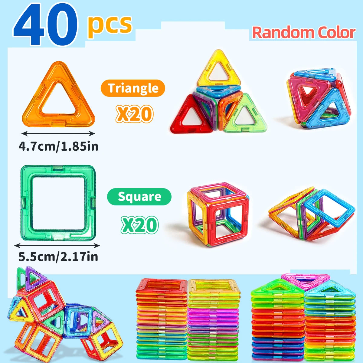 Magnetic Building Blocks — Large Set, Kids' Educational, STEM Toy, Creative Play, Durable
