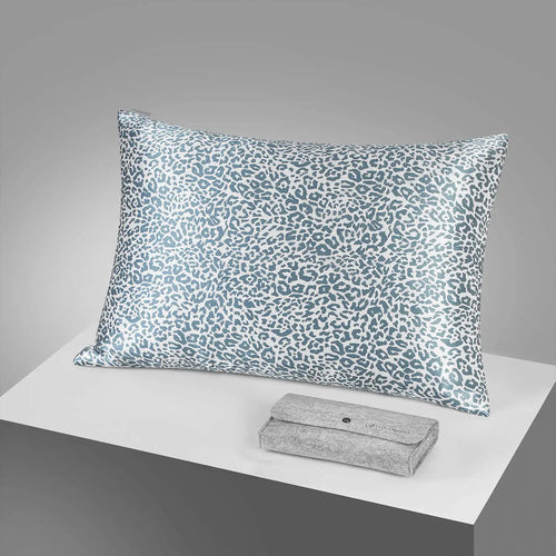 21 Momme Pure Mulberry Silk Pillowcase - Gray Leopard Print, Hidden Zipper, Queen / King Sizes, Hair & Skin Friendly
