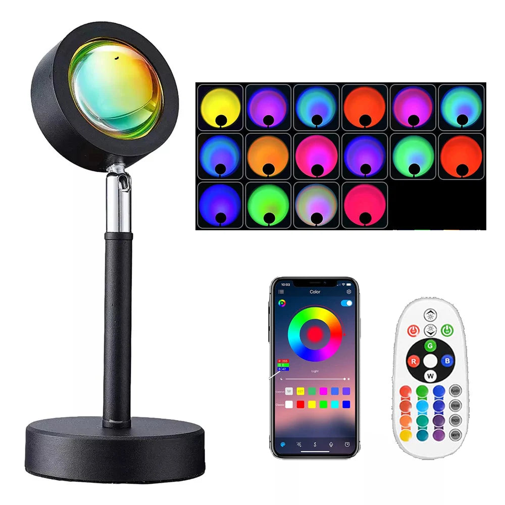 Sunset Projection Lamp - 16-Color RGB Mood Light with Remote & App Control, Aesthetic Bedroom & Tiktok Photography Decor