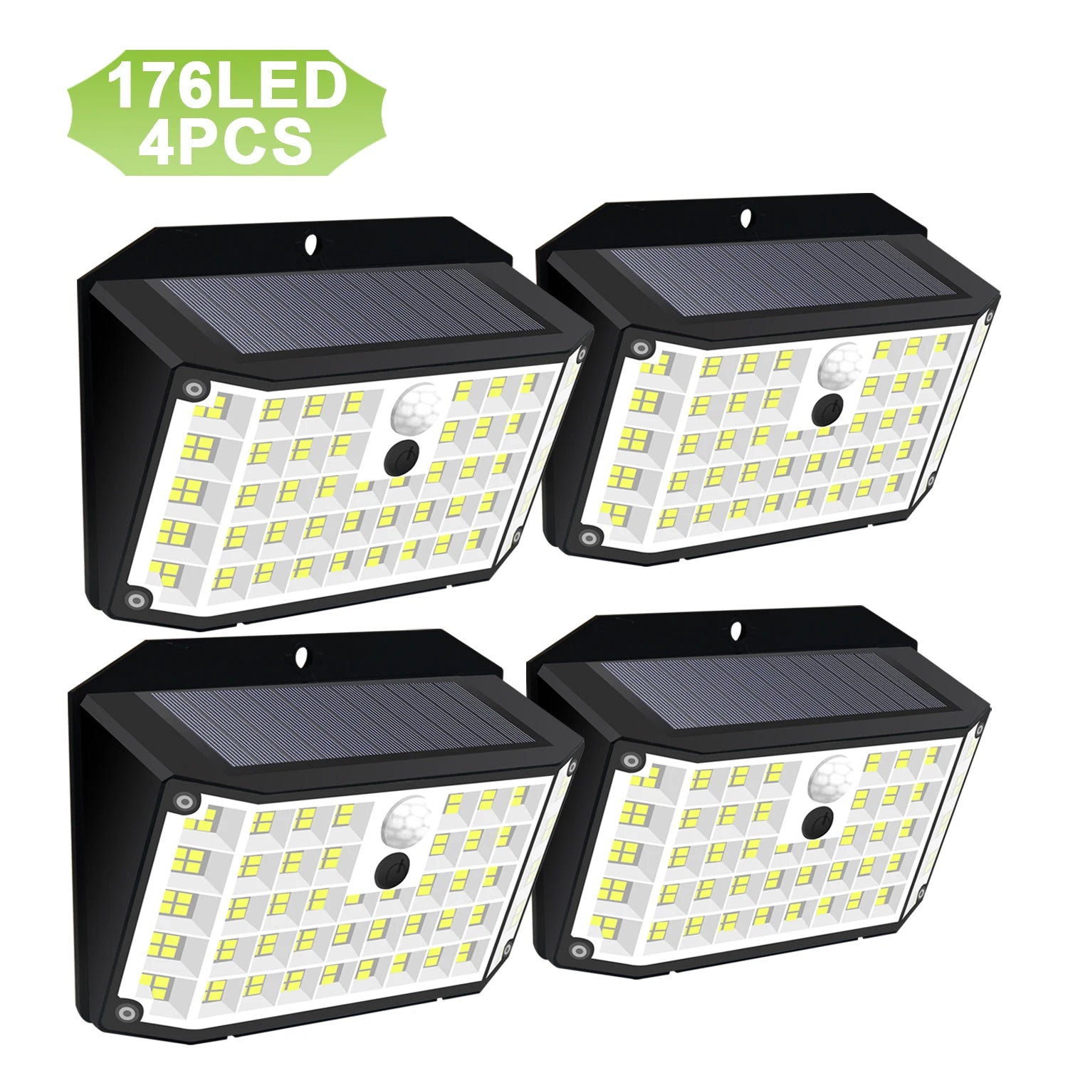 Solar Motion-Sensor Flood Lights - 176 LEDs, IP65 Waterproof, 3 Modes, Zero-Wiring Security Lighting for Porch, Yard, Driveway