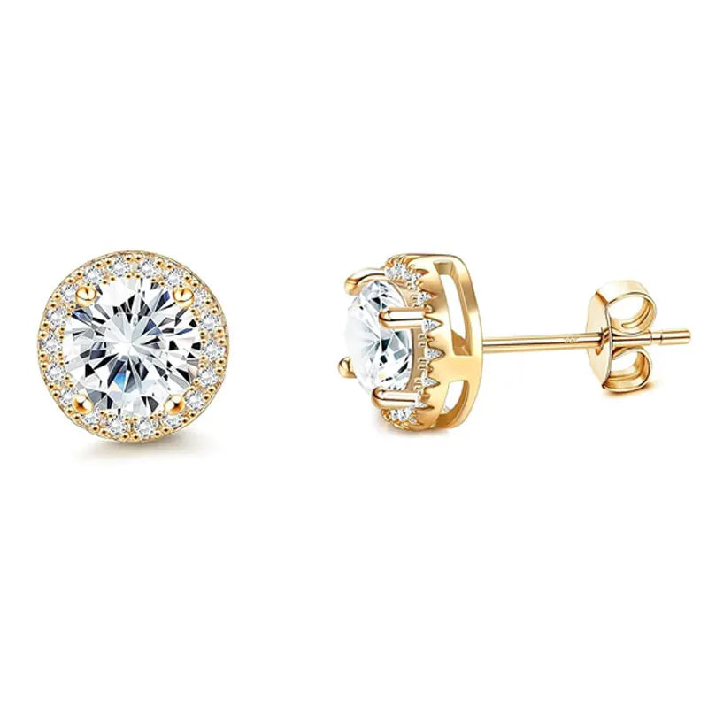 Zircon Stud Earrings — 4-Piece Set, Halo, Dainty, Hypoallergenic, Giftable