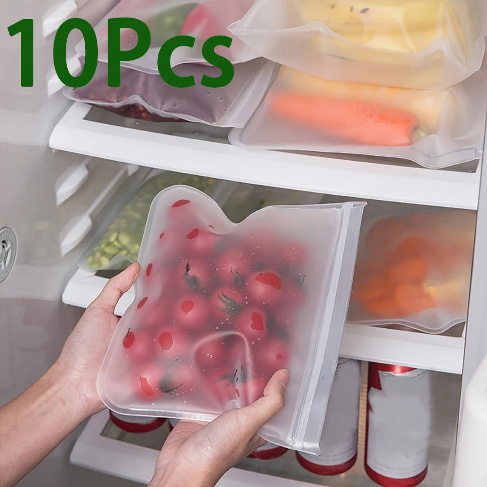 10-Piece Reusable Silicone Food Storage Bag Set - Leakproof, Stand-Up, Freezer & Microwave Safe (Plastic-Bag Replacement)