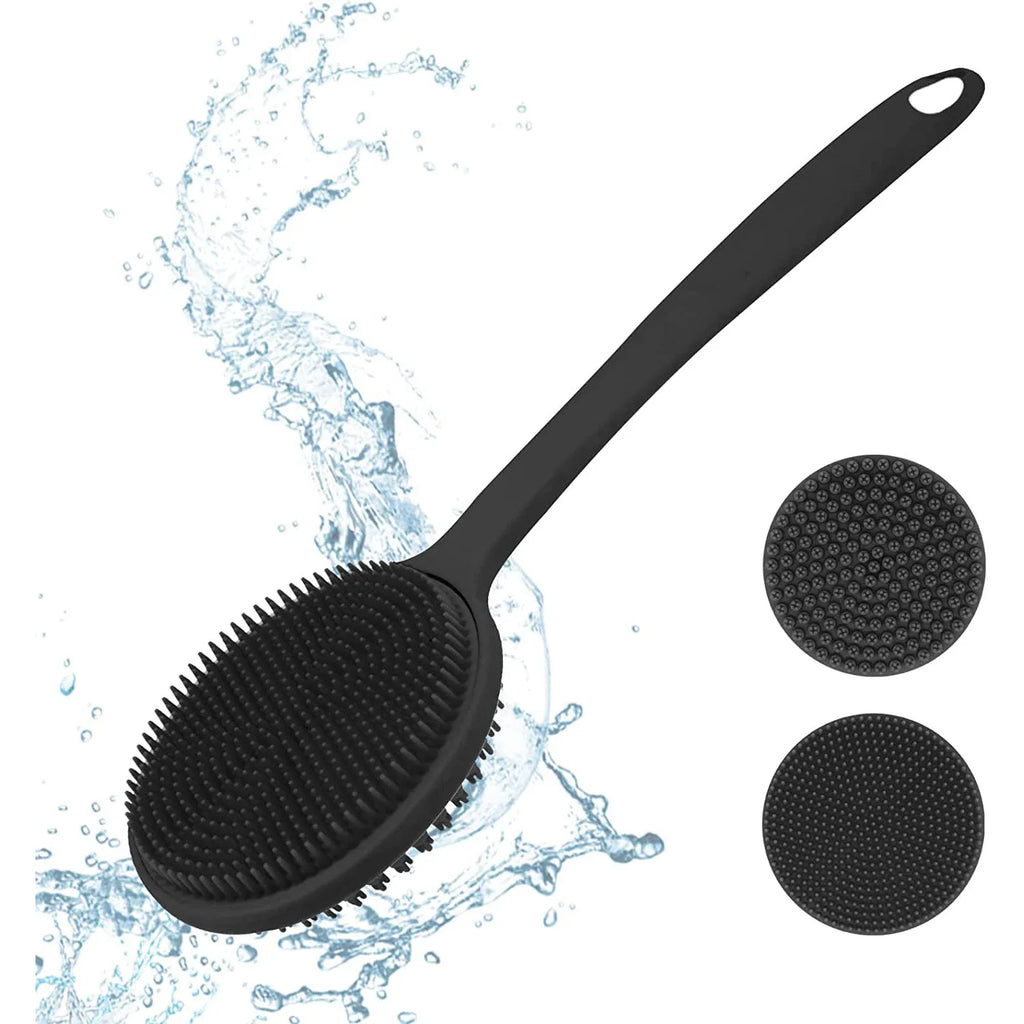 Silicone Back Scrubber Shower Brush - Long Handle Double-Sided Body Exfoliator, Massage Bath Brush, Anti-Mold Bathroom Cleaning Tool