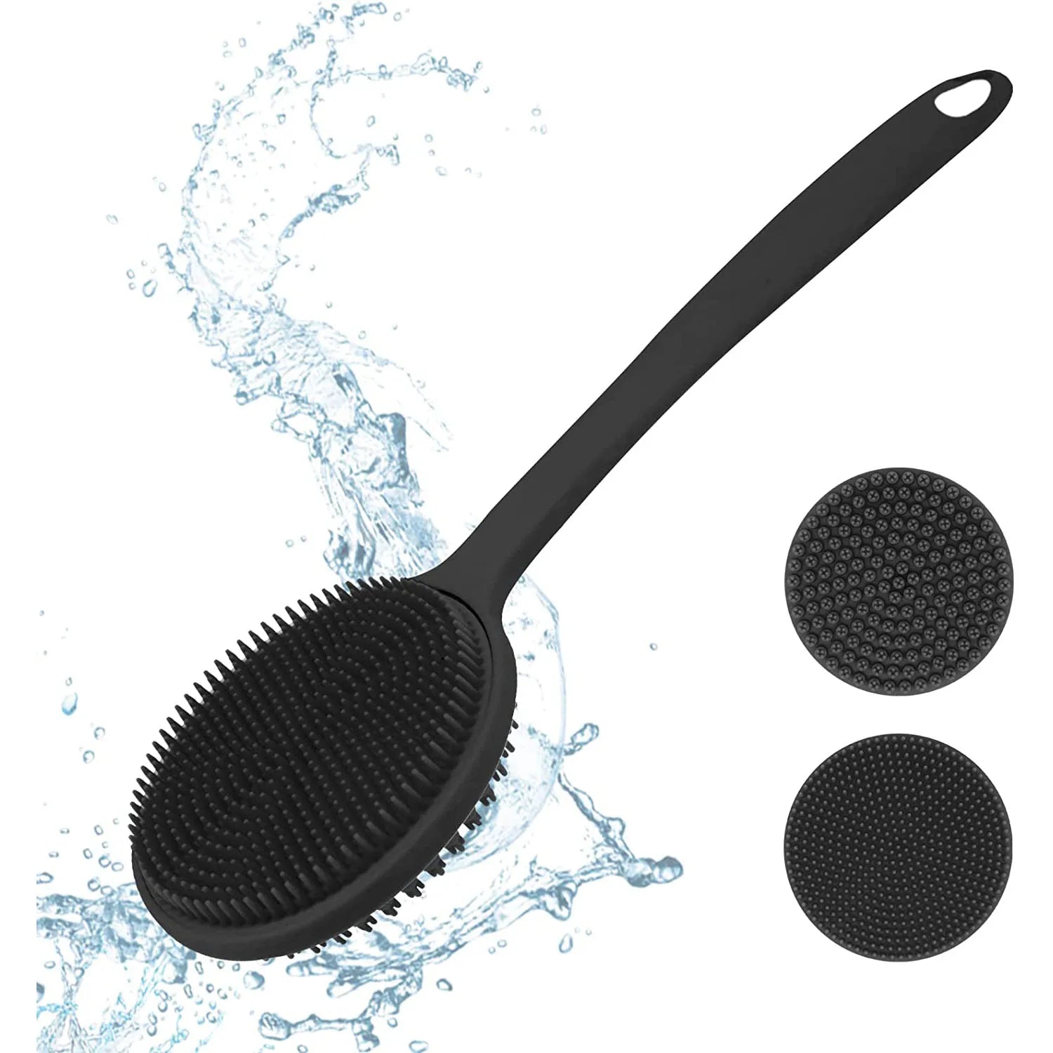 Silicone Back Scrubber Shower Brush - Long Handle Double-Sided Body Exfoliator, Massage Bath Brush, Anti-Mold Bathroom Cleaning Tool