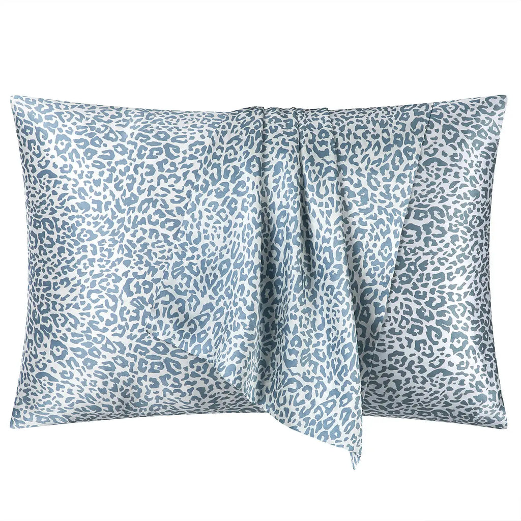 21 Momme Pure Mulberry Silk Pillowcase - Gray Leopard Print, Hidden Zipper, Queen / King Sizes, Hair & Skin Friendly