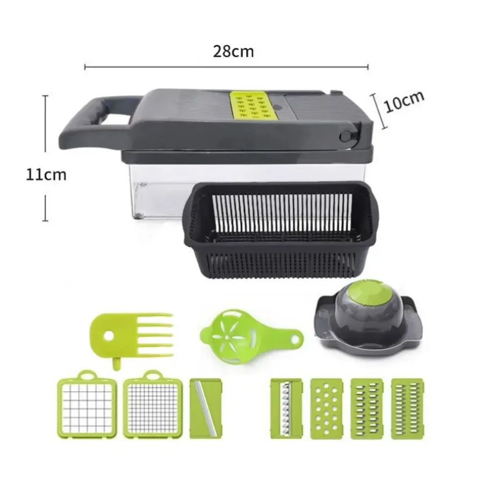 Vegetable Chopper — 12-in-1 Multifunctional, Stainless Steel, Professional Grade, Manual, Dicer