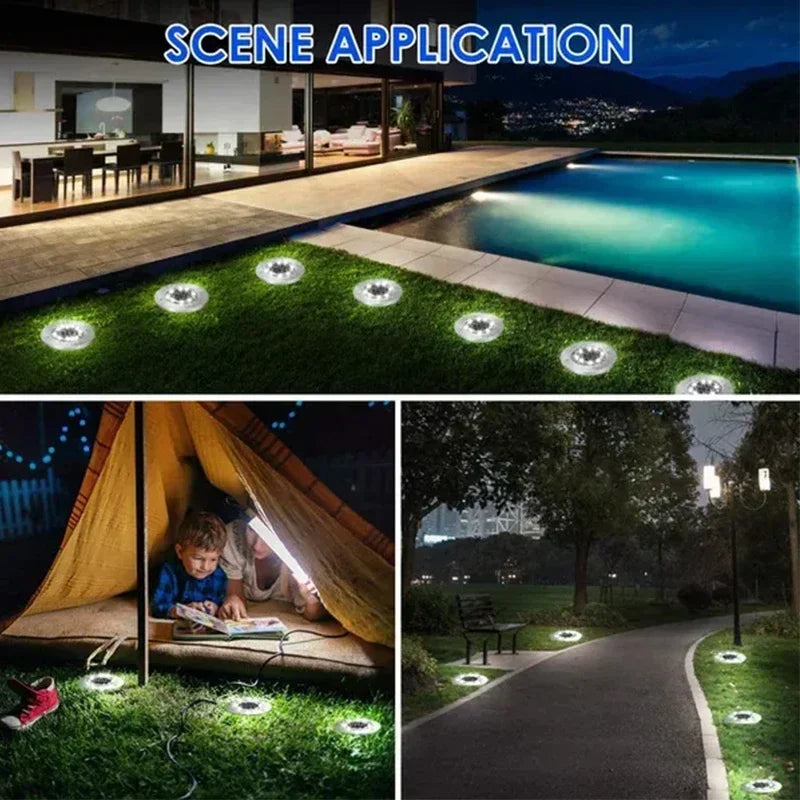 Solar Ground Disk Lights — Waterproof, Wireless, Outdoor, Garden, Pathway, Driveway