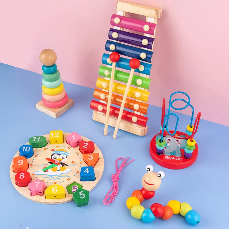 Montessori Stacking Blocks — Wooden Toy, Shape Sorter, Early Learning, Fine Motor, Toddler Gift