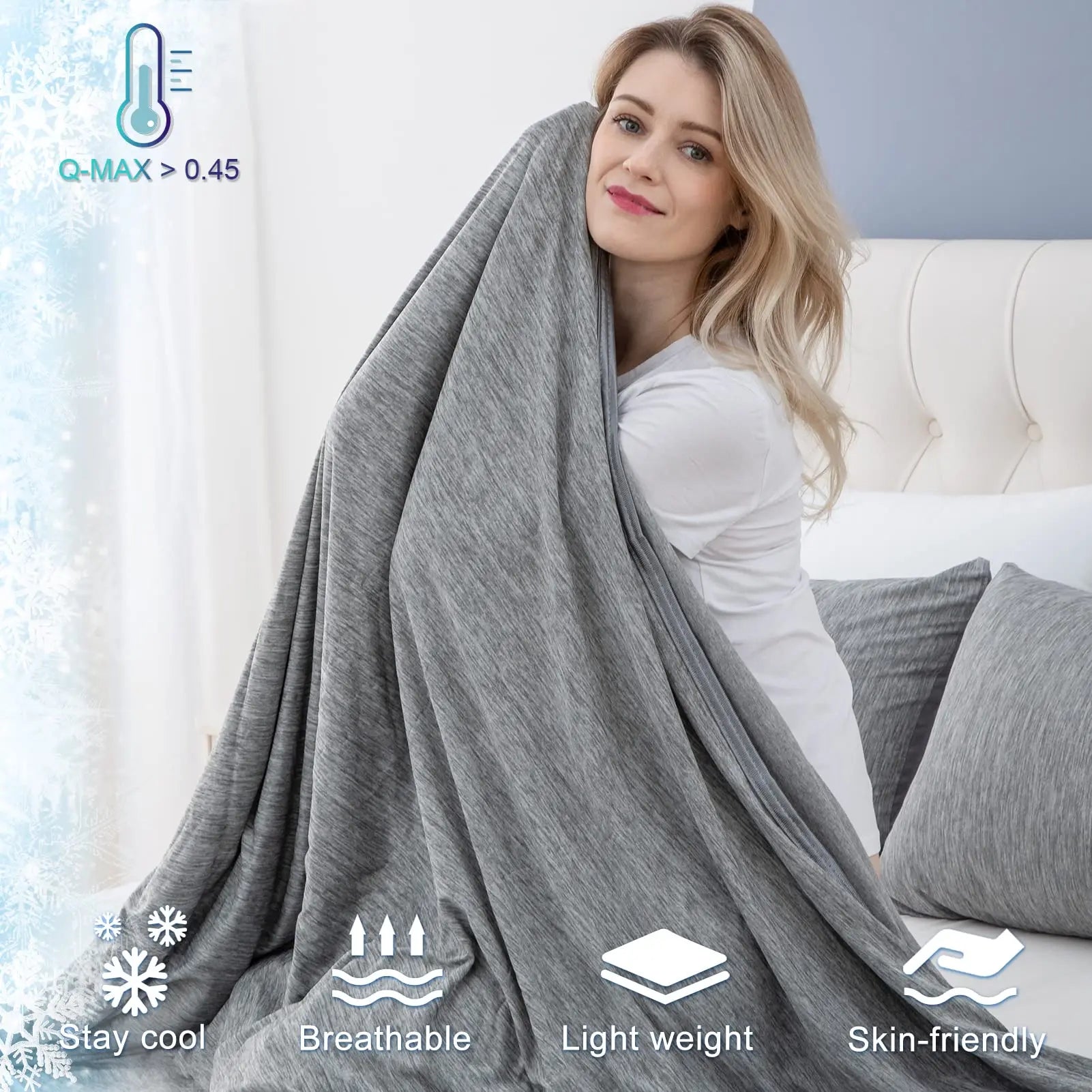 Cooling Blanket — Silky Smooth, Lightweight, Breathable, Moisture-Wicking, Reversible, Anti-Sweat