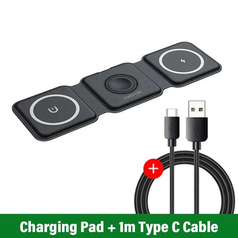 3-in-1 Wireless Charger Stand — Fast Charging, Universal Compatibility, Space Saving, iPhone, Apple Watch, AirPods