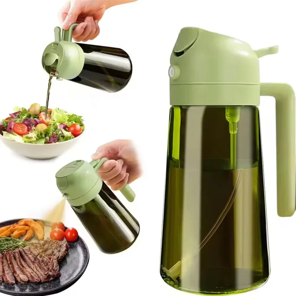 Light-Blocking Olive Oil Sprayer & Dispenser - 470ml 2-in-1 Dark Glass Bottle for Cooking, Salads, Air Fryer, Baking