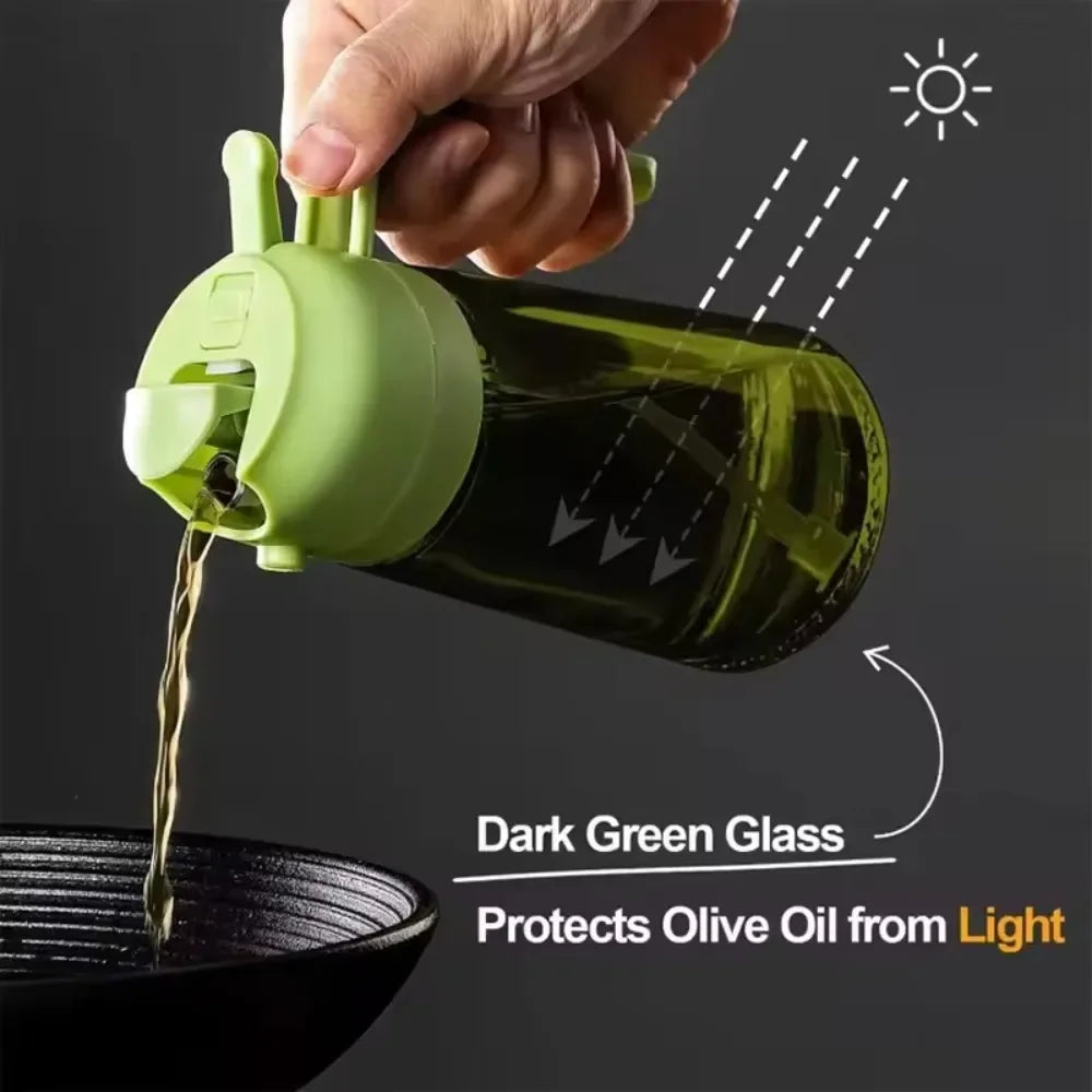 Light-Blocking Olive Oil Sprayer & Dispenser - 470ml 2-in-1 Dark Glass Bottle for Cooking, Salads, Air Fryer, Baking