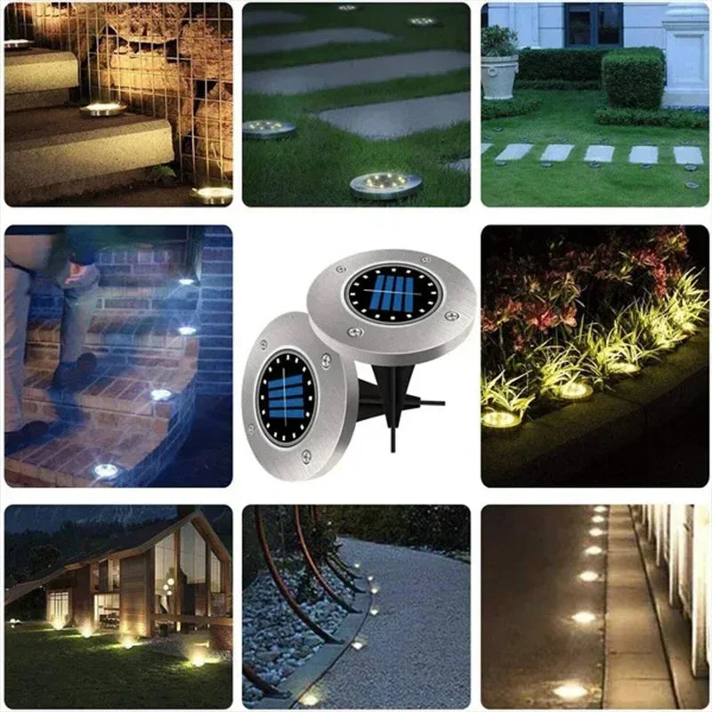Solar Ground Disk Lights — Waterproof, Wireless, Outdoor, Garden, Pathway, Driveway