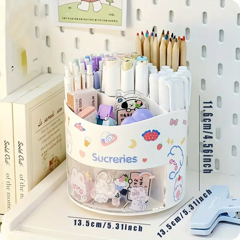 Rotating Desk Organizer - Multi-Compartment Pen Holder, 360 Spinning Office Stationary Caddy, Pencil Storage Box, Home Office Desktop Organizer