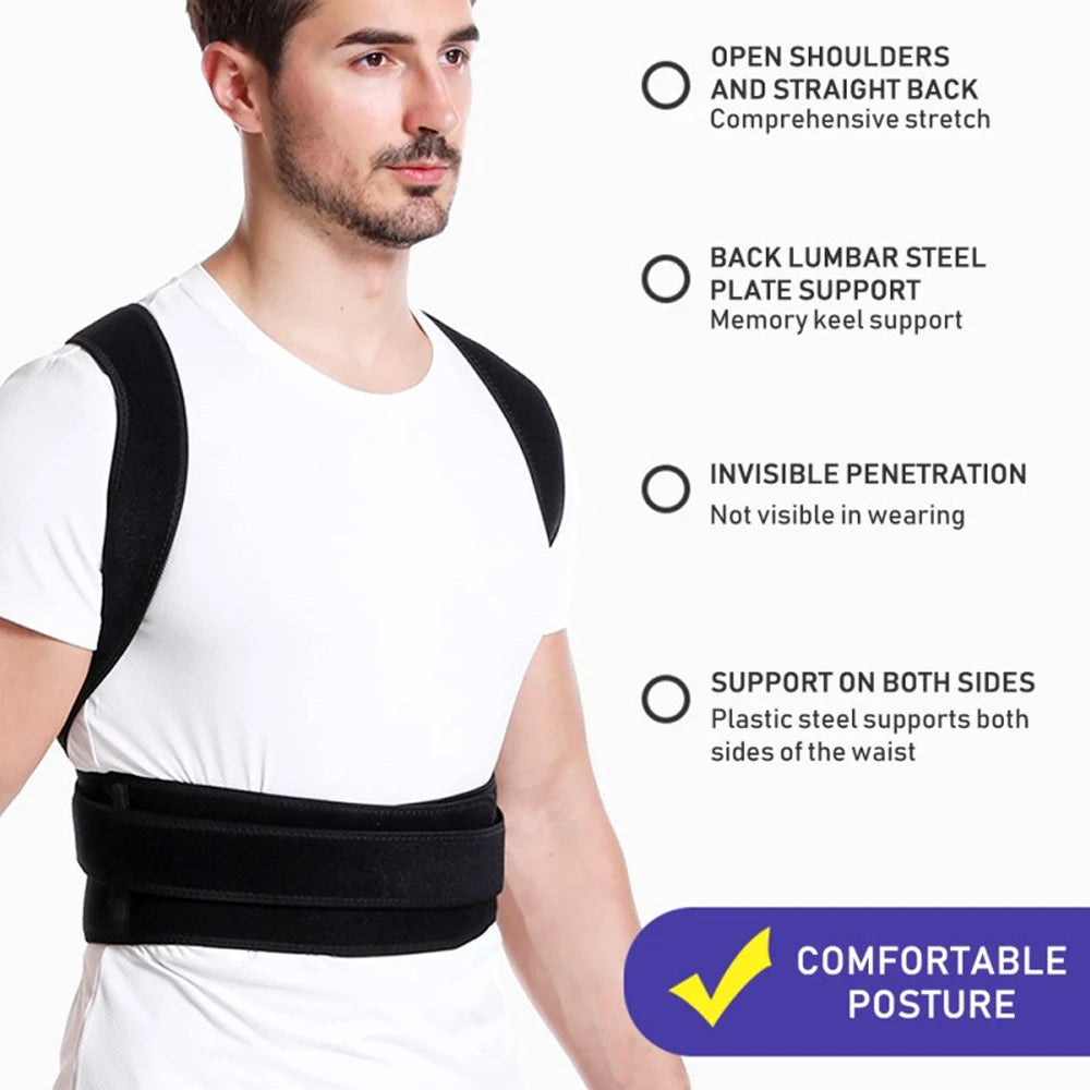 Adjustable Posture Corrector Back Brace - Discreet Under-Clothes Shoulder & Lumbar Support for Desk Workers, Drivers, Athletes