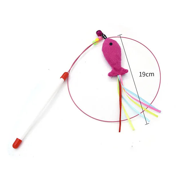 Interactive Cat Teasing Wand - Feather + Bell + Plush Mouse Wire Toy, 14 Color Variants for Indoor Play & Exercise