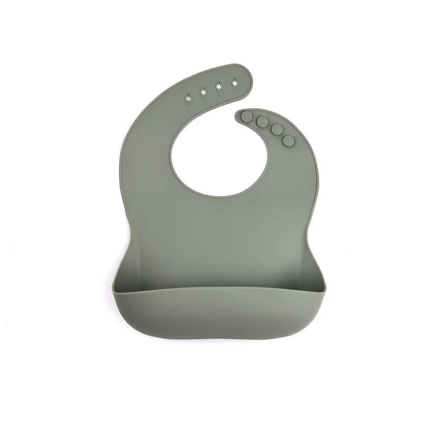 Silicone Baby Feeding Bib with Deep Food Catcher - Waterproof, Adjustable, Dishwasher-Safe in 10 Modern Colors