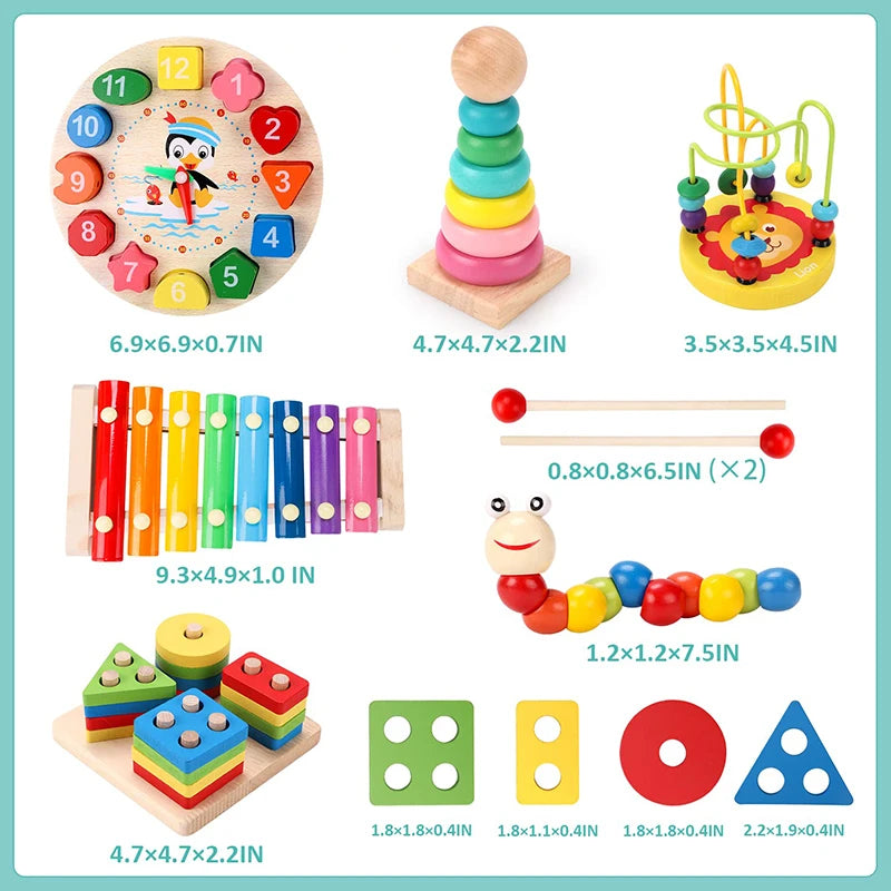 Montessori Stacking Blocks — Wooden Toy, Shape Sorter, Early Learning, Fine Motor, Toddler Gift