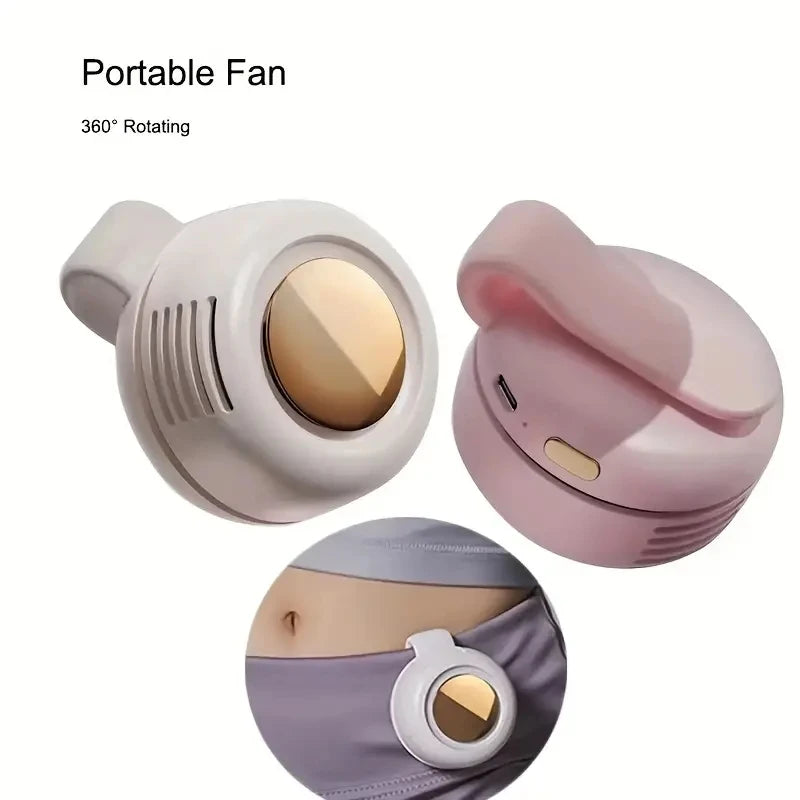 Hands-Free Bladeless Wearable Mini Fan - 3 Speeds, USB Rechargeable, Clips to Waist or Sits on Desk for Personal Cooling