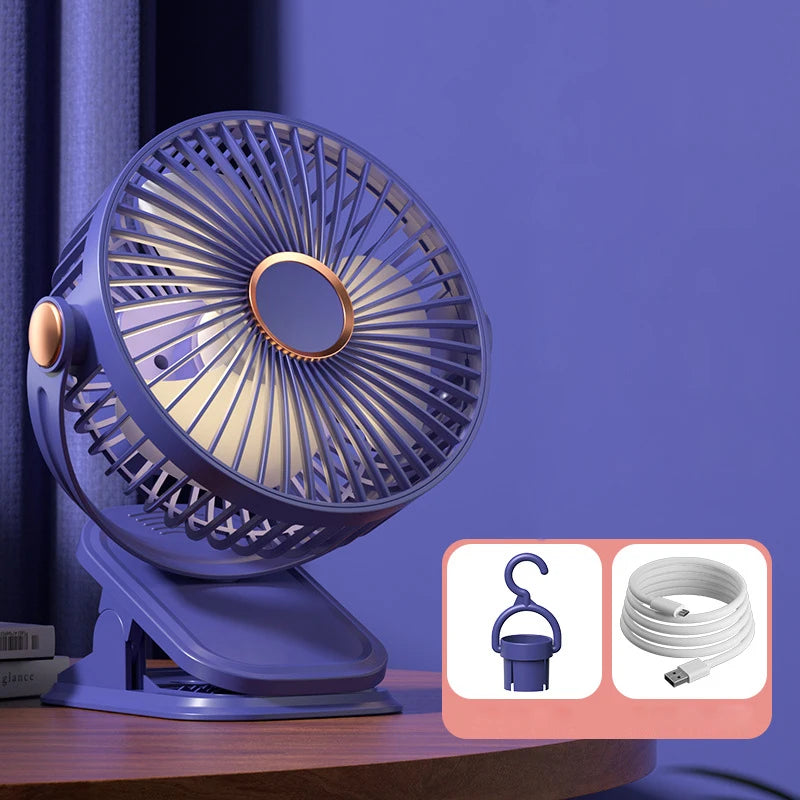 Portable Stroller Fan — USB Rechargeable, Flexible Tripod, Clip-On, Quiet, Safe for Babies