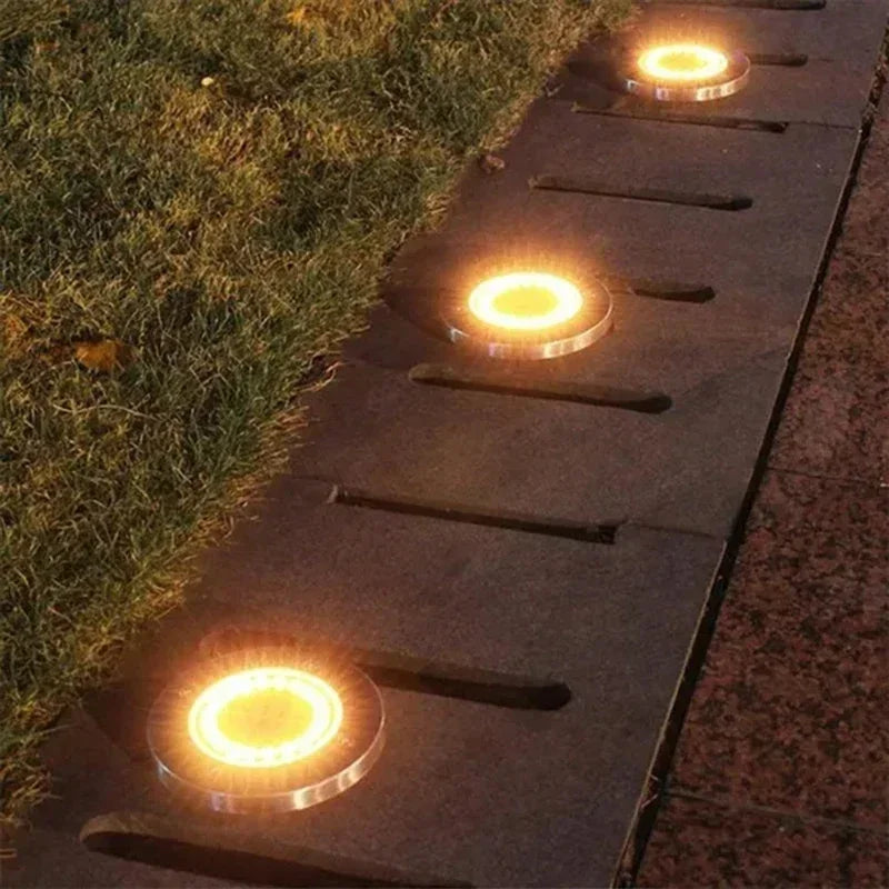 Solar Ground Disk Lights — Waterproof, Wireless, Outdoor, Garden, Pathway, Driveway