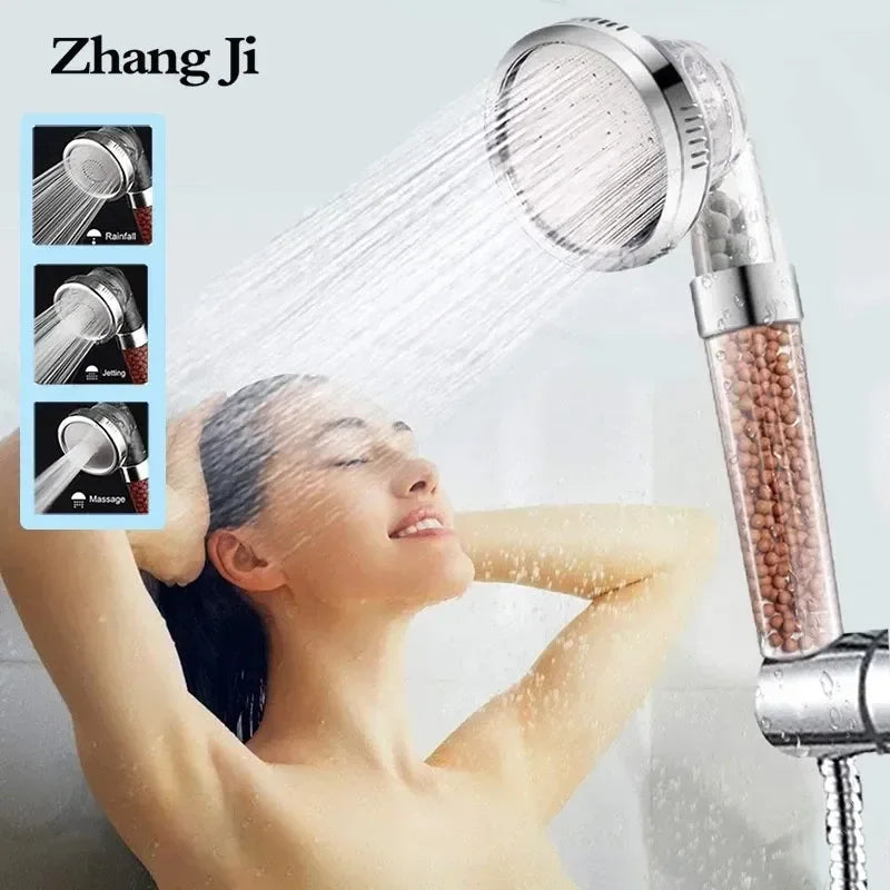 High-Pressure 3-Mode Filter Shower Head - Anion Mineral Bead Filtration, Water-Saving, Spa-Style Nozzle (Universal Fit)