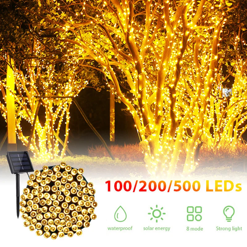 Outdoor Solar Fairy String Lights - 100ft Waterproof LED Twinkle Lights, Patio Garden Wedding Tree Decor, 8 Modes, No Wiring Needed