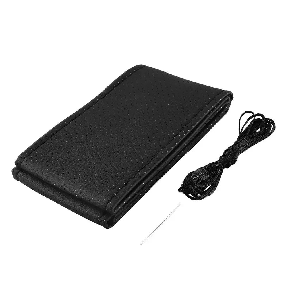 Hand-Stitched PU Leather Steering Wheel Cover - Custom-Fit DIY Kit with Needle & Thread, Non-Slip Grip (Fits 14.5-15.5")