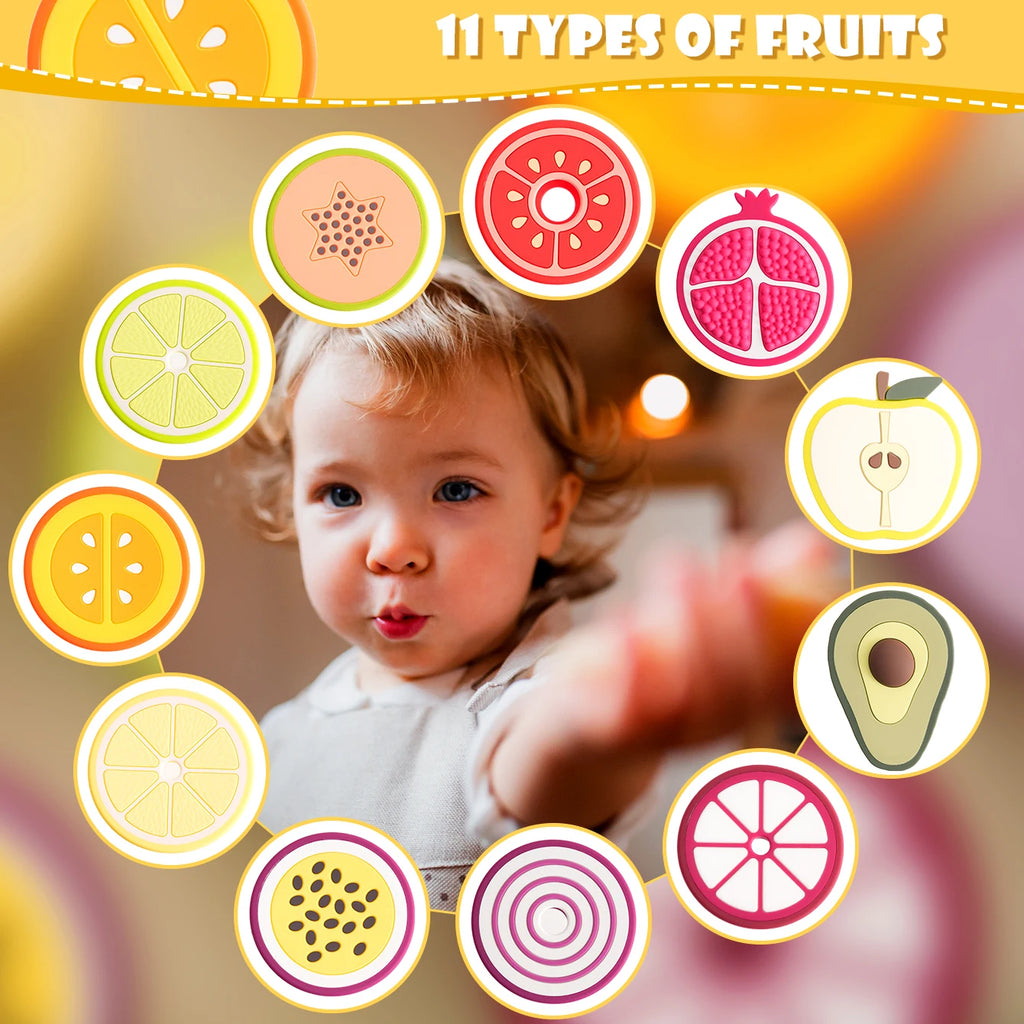 Fruit & Veggie Silicone Baby Teether - BPA-Free, Food-Grade, Sensory Texture for Sore Gums & Molar Relief (10 Cute Designs)