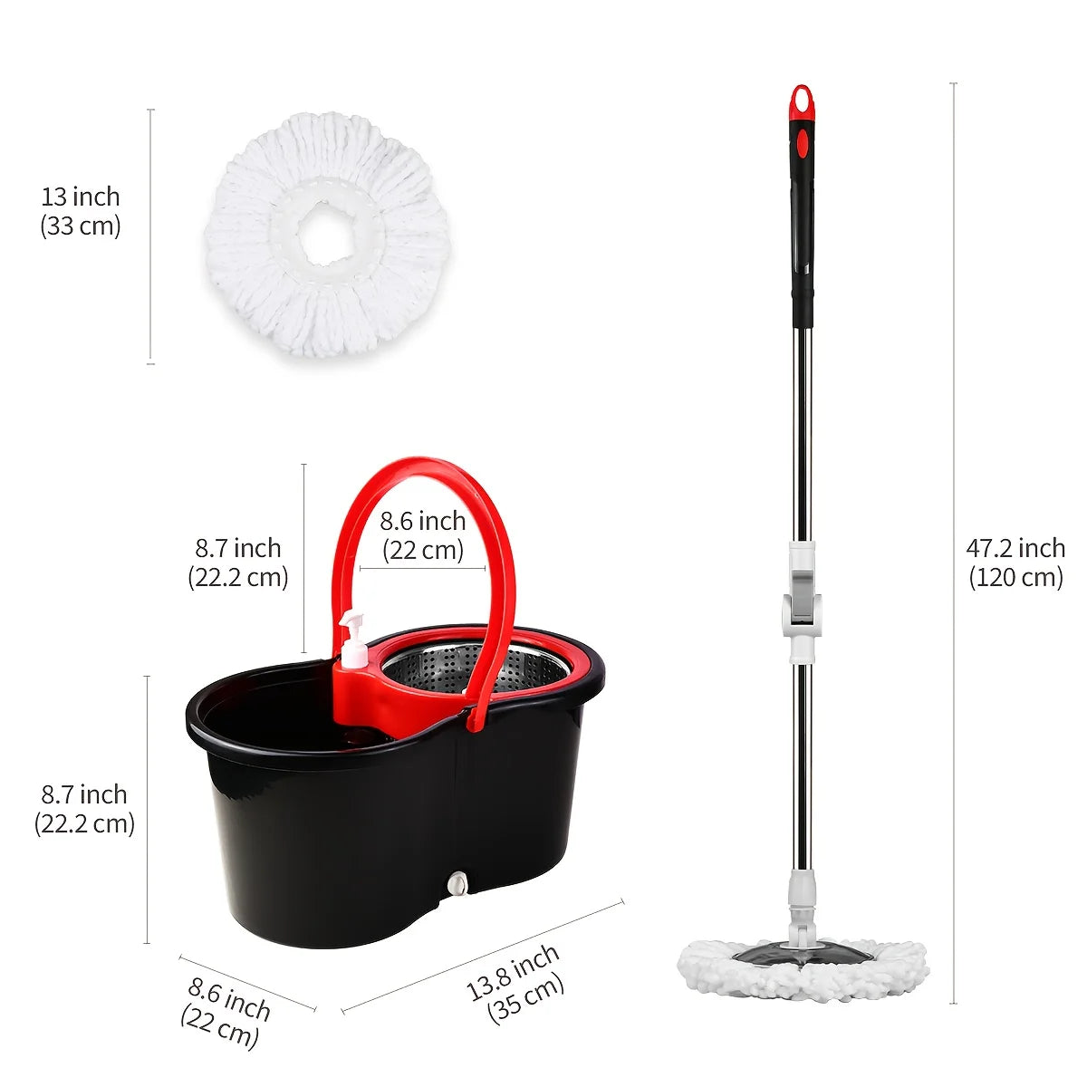 Spin Mop — 360° Rotating, Hands-Free, Easy Wringing, Microfiber, Extendable Handle