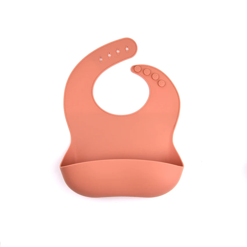 Silicone Baby Feeding Bib with Deep Food Catcher - Waterproof, Adjustable, Dishwasher-Safe in 10 Modern Colors