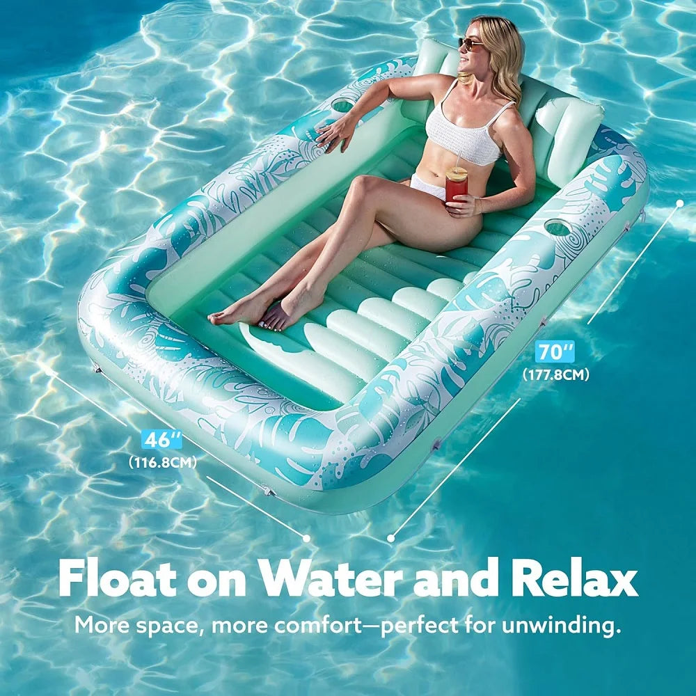 Inflatable Pool Lounge — Comfortable, Durable, with Cup Holder, Headrest, Backrest, Armrests