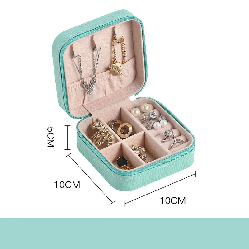 Portable Jewelry Travel Organizer - Compact Leather Case for Earrings Necklaces Rings, Multi-Compartment Travel Jewelry Box, Anti-Tarnish Storage