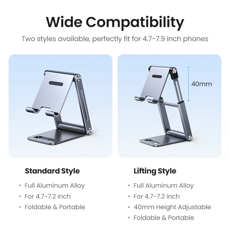 Aluminum Phone & Tablet Desk Stand - Adjustable Foldable Holder for iPhone iPad Galaxy, Anti-Slip Premium Aluminum, Ergonomic Tech Stand