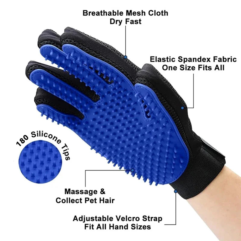 Silicone Pet Grooming Glove - Deshedding Brush for Cats & Dogs, Bath Brush Hair Remover, Gentle Massage Grooming Mitt, Cleans Pet Coat in Minutes