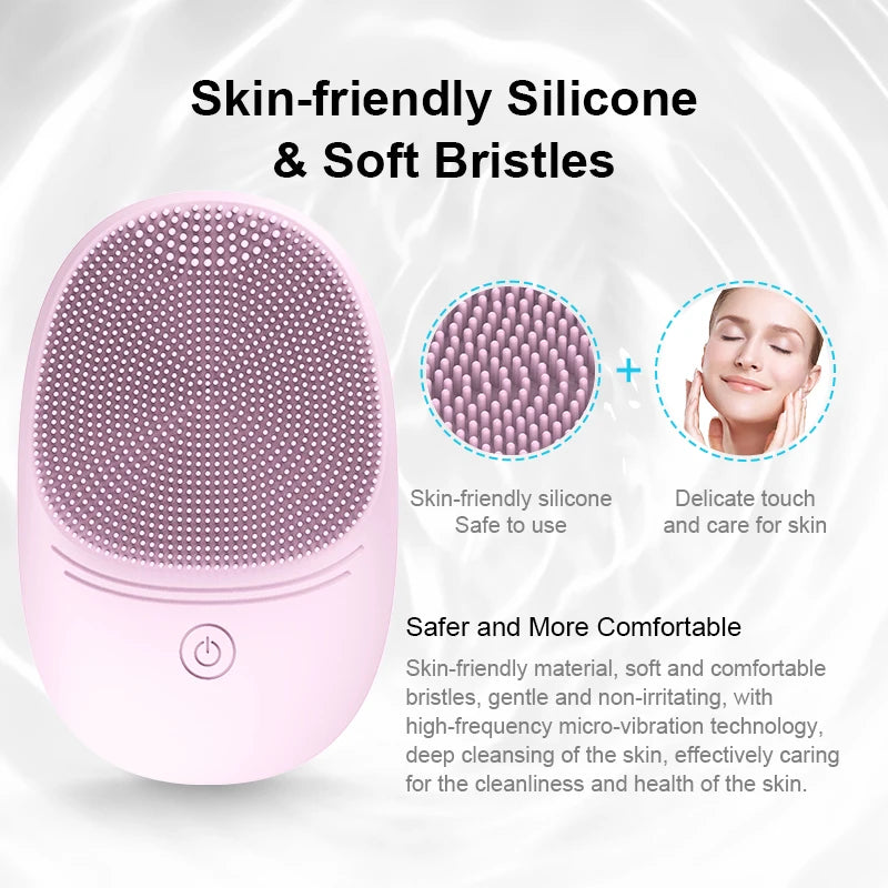 Sonic Silicone Facial Cleansing Brush - Electric Vibrating Face Scrubber, Deep Pore Exfoliator, Waterproof Skin Care Massager, USB Rechargeable