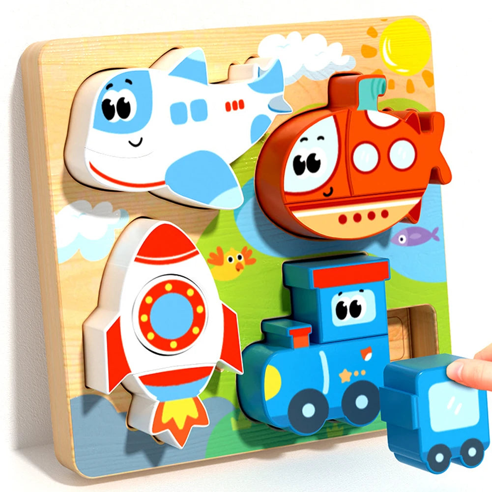 4-in-1 Wooden Animal Puzzle Set - Montessori Cognitive Jigsaw Learning Toy for Toddlers Ages 1-4, Develops Shape & Color Recognition