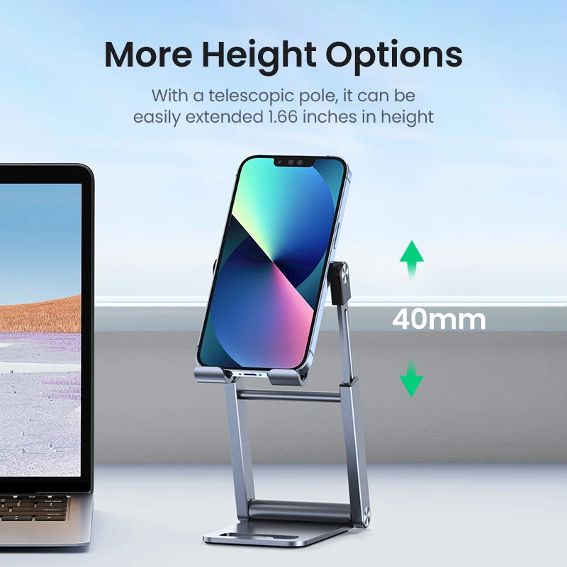 Aluminum Phone & Tablet Desk Stand - Adjustable Foldable Holder for iPhone iPad Galaxy, Anti-Slip Premium Aluminum, Ergonomic Tech Stand