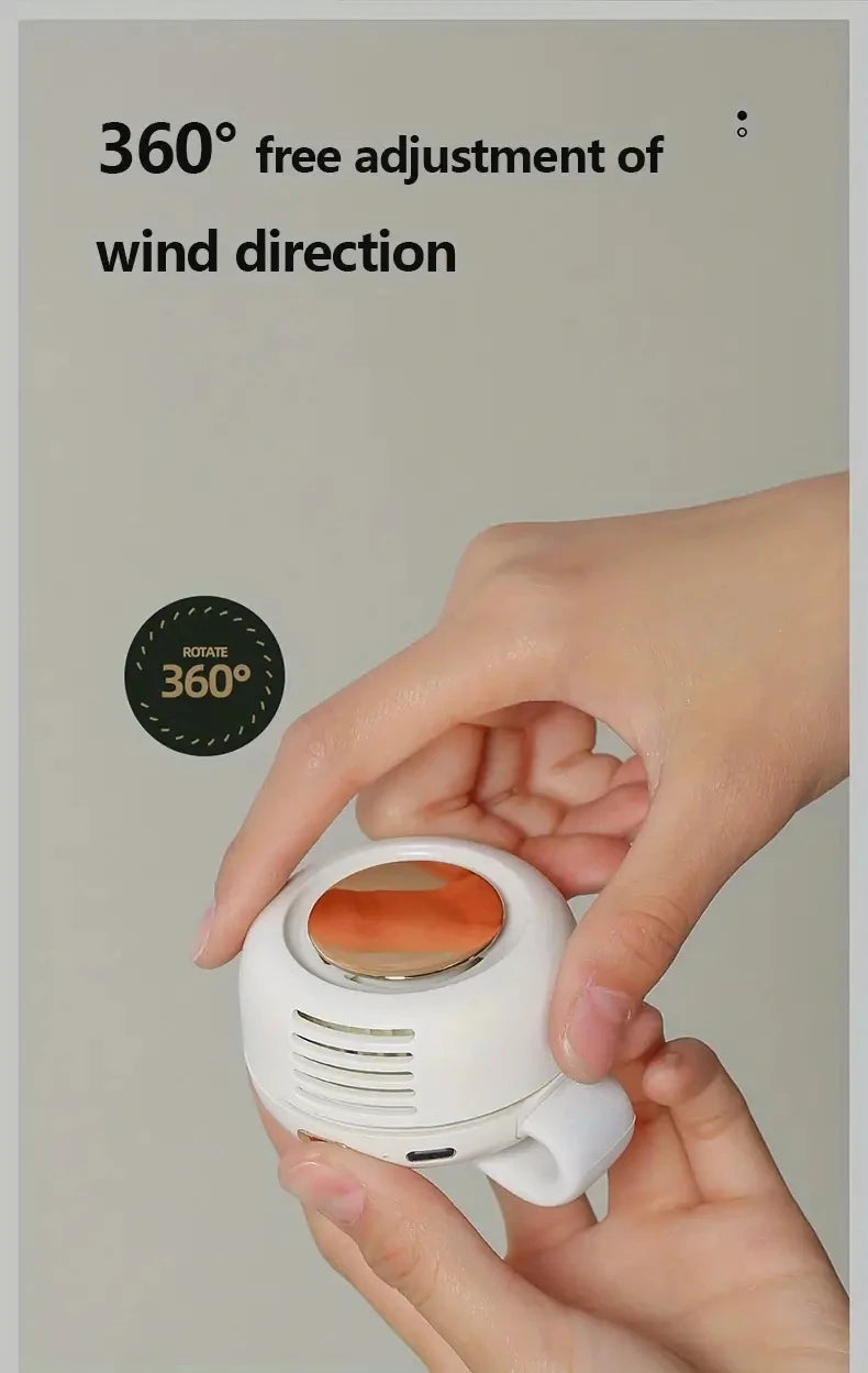 Portable silent mini bladeless electric fan, adjustable 3-speed suspended waist fan, rotating body fan, suitable for outdoor