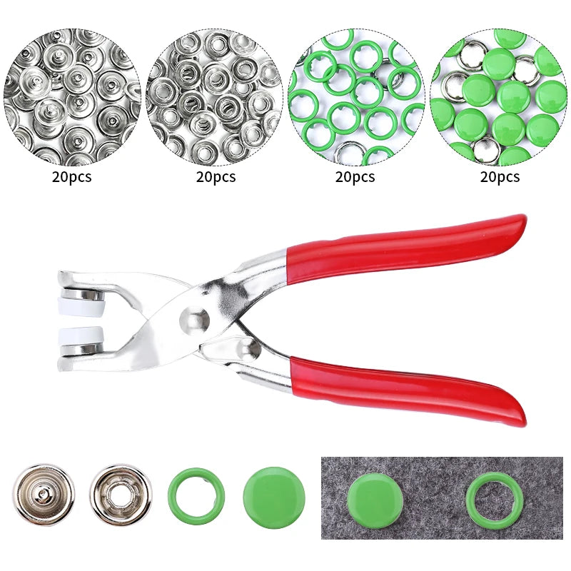 Snap Button Pliers Kit — 100pcs, Durable, Heavy-Duty, DIY, Crafting