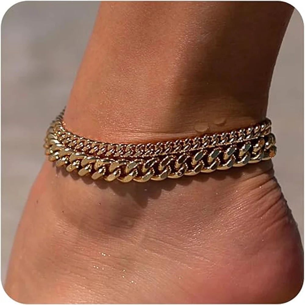 Gold Anklet — Chunky Cuban Link, Waterproof, Durable, Tarnish-Resistant, Everyday Wear