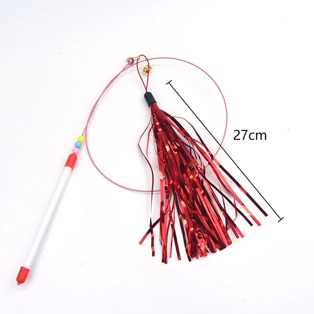Interactive Cat Teasing Wand - Feather + Bell + Plush Mouse Wire Toy, 14 Color Variants for Indoor Play & Exercise