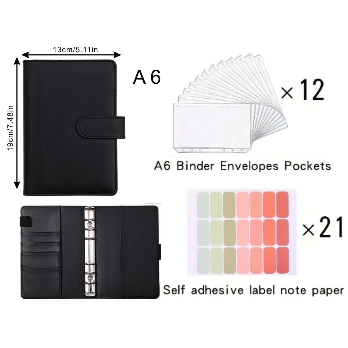 A6 Savings Notebook — Budget Planner, Cash Envelopes, Expense Tracker, Financial Organizer, PU Leather Cover