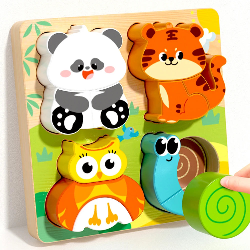 4-in-1 Wooden Animal Puzzle Set - Montessori Cognitive Jigsaw Learning Toy for Toddlers Ages 1-4, Develops Shape & Color Recognition