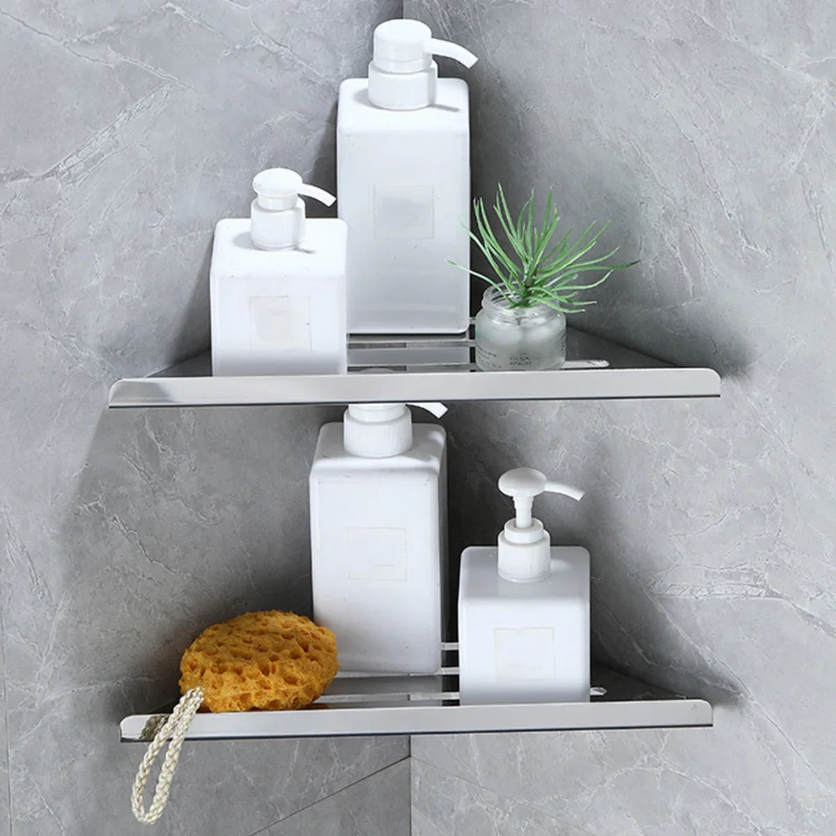 304 Stainless Steel Corner Shower Shelf - No-Drill Adhesive, Rustproof, Heavy-Duty Bathroom Caddy Organizer