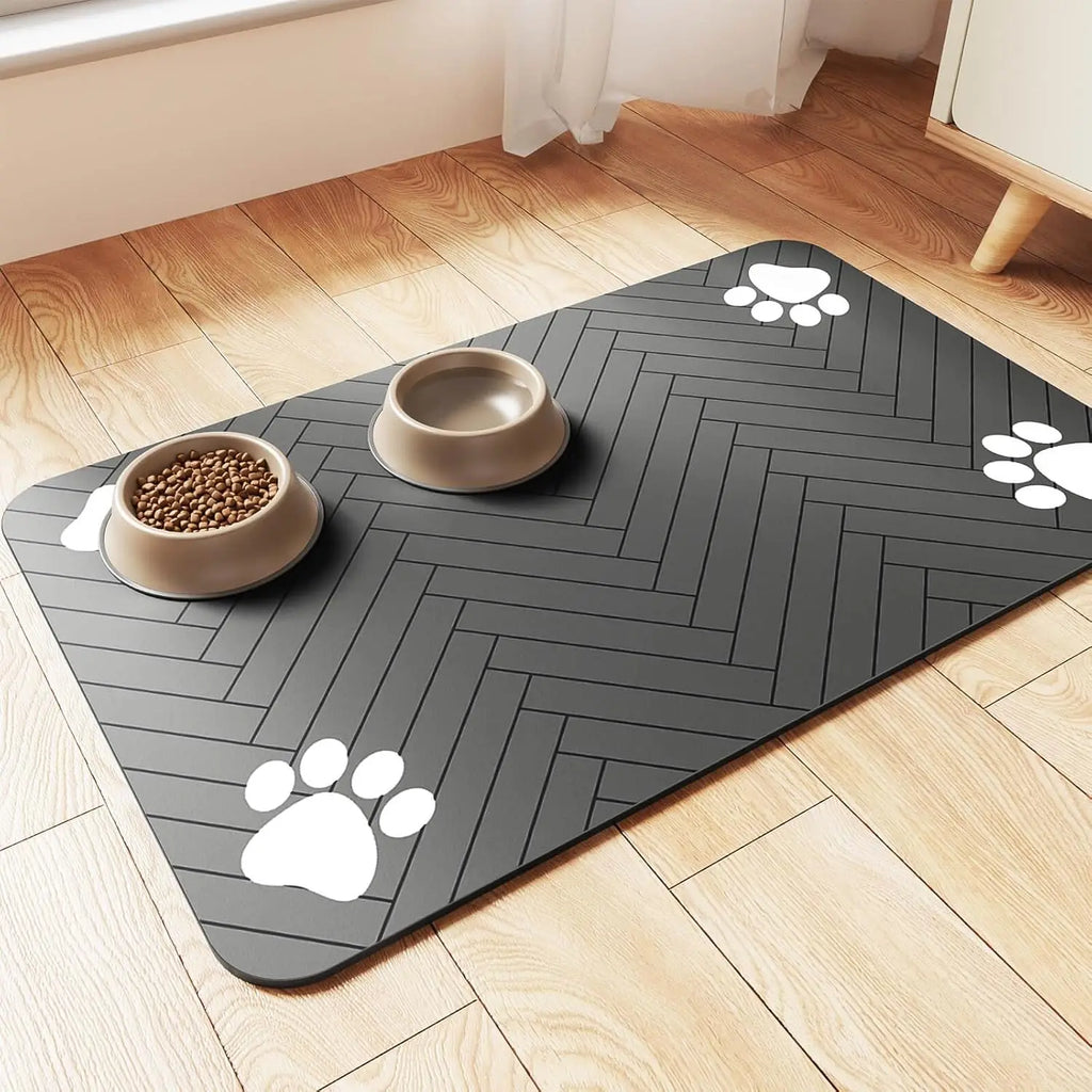 Absorbent Pet Feeding Mat - Waterproof Rubber-Backed Placemat for Dog & Cat Food and Water Bowls, Quick-Dry, Protects Floors