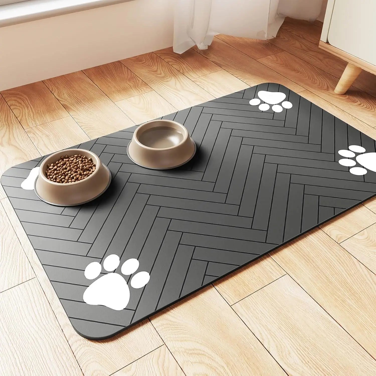 Absorbent Pet Feeding Mat - Waterproof Rubber-Backed Placemat for Dog & Cat Food and Water Bowls, Quick-Dry, Protects Floors